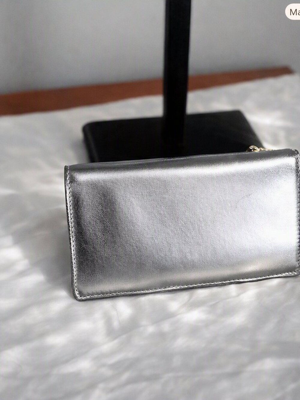 Cole Haan Metallic Silver Leather Bifold Wallet Double Zip Organizer NWT